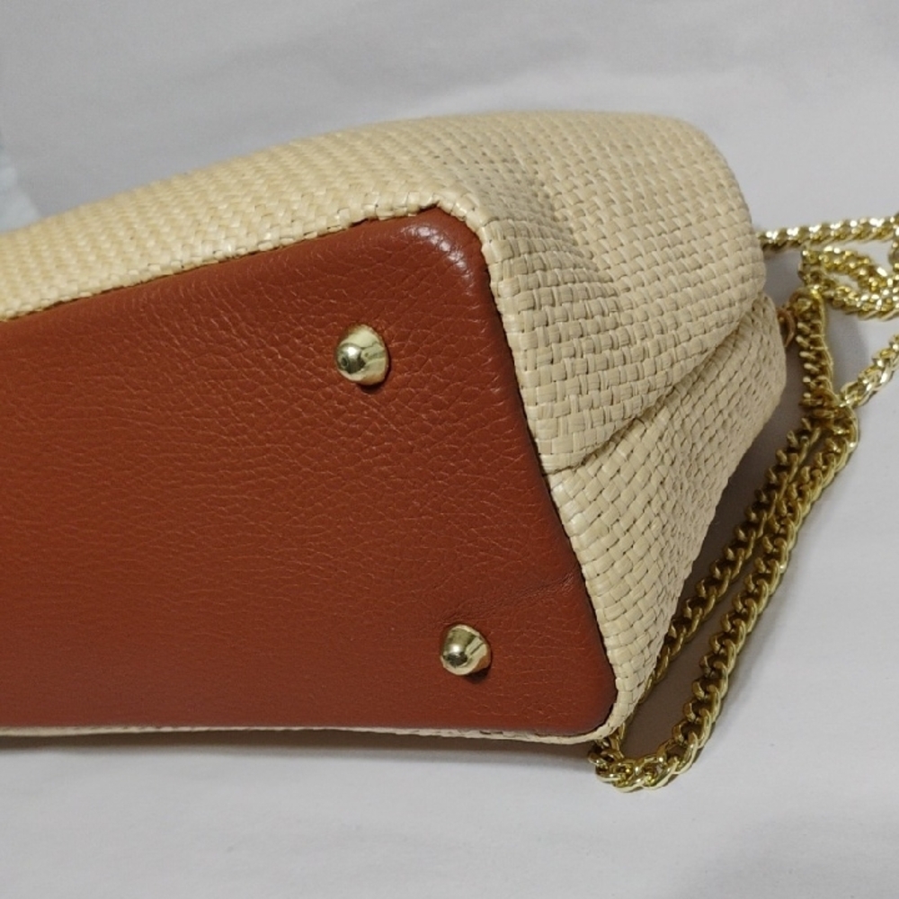 SALE! NWOT Valentina Fiore Rattan Chic Woven Bag W Removable Gold Chain Strap - Picture 7 of 11
